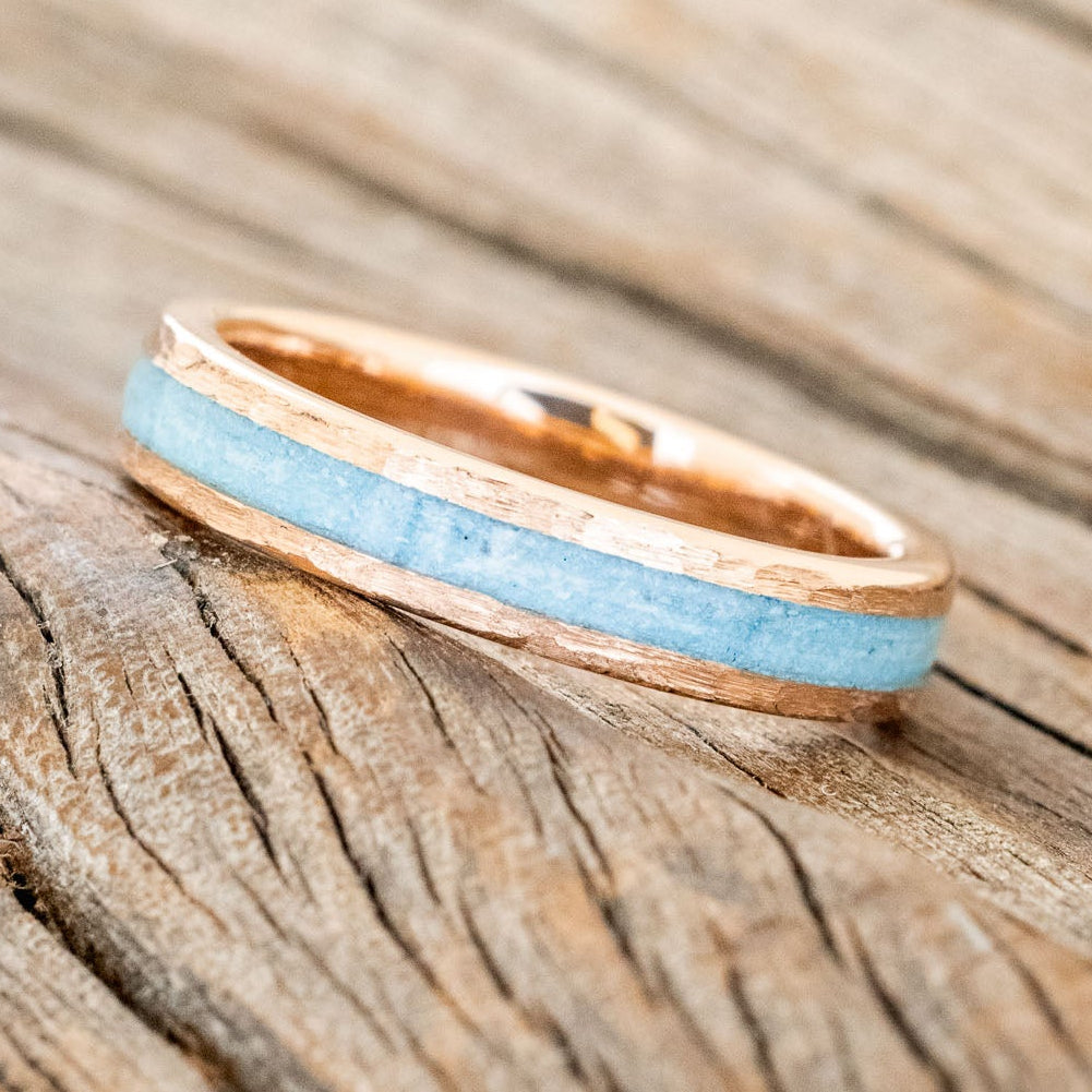 "PERENNA" - TURQUOISE STACKING BAND WITH HAMMERED FINISH-5