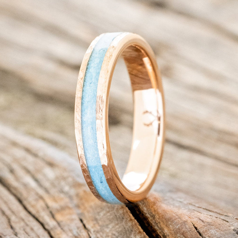 "PERENNA" - TURQUOISE STACKING BAND WITH HAMMERED FINISH-4