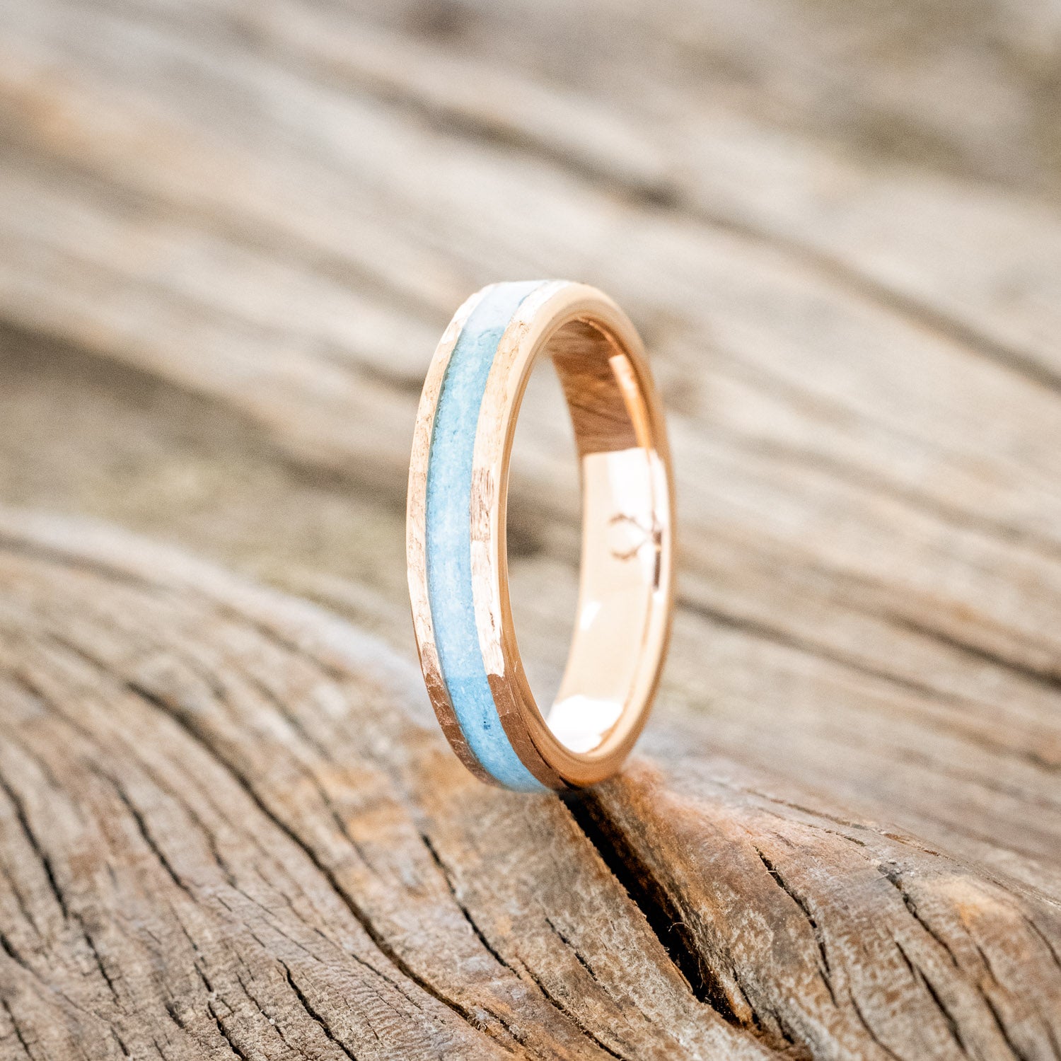 "PERENNA" - TURQUOISE STACKING BAND WITH HAMMERED FINISH-4