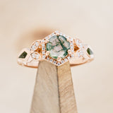 "LUCY IN THE SKY" PETITE - ROUND MOSS AGATE ENGAGEMENT RING WITH DIAMOND HALO & MOSS INLAYS  - READY TO SHIP