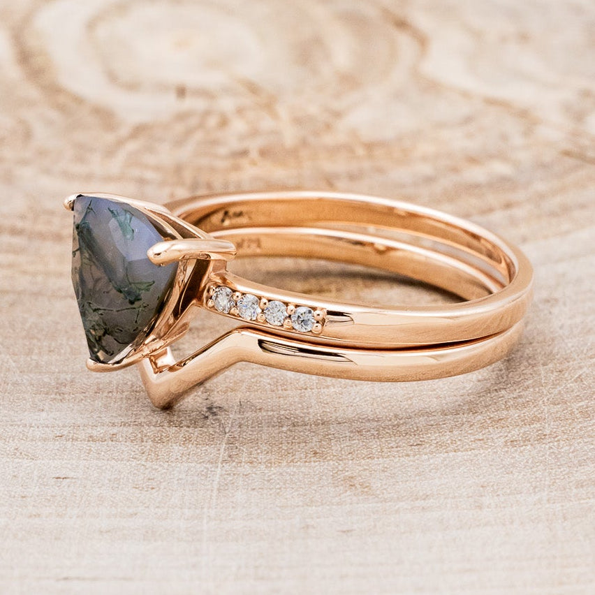 "PIPER" - TRILLION CUT MOSS AGATE ENGAGEMENT RING WITH DIAMOND ACCENTS & TRACER-3