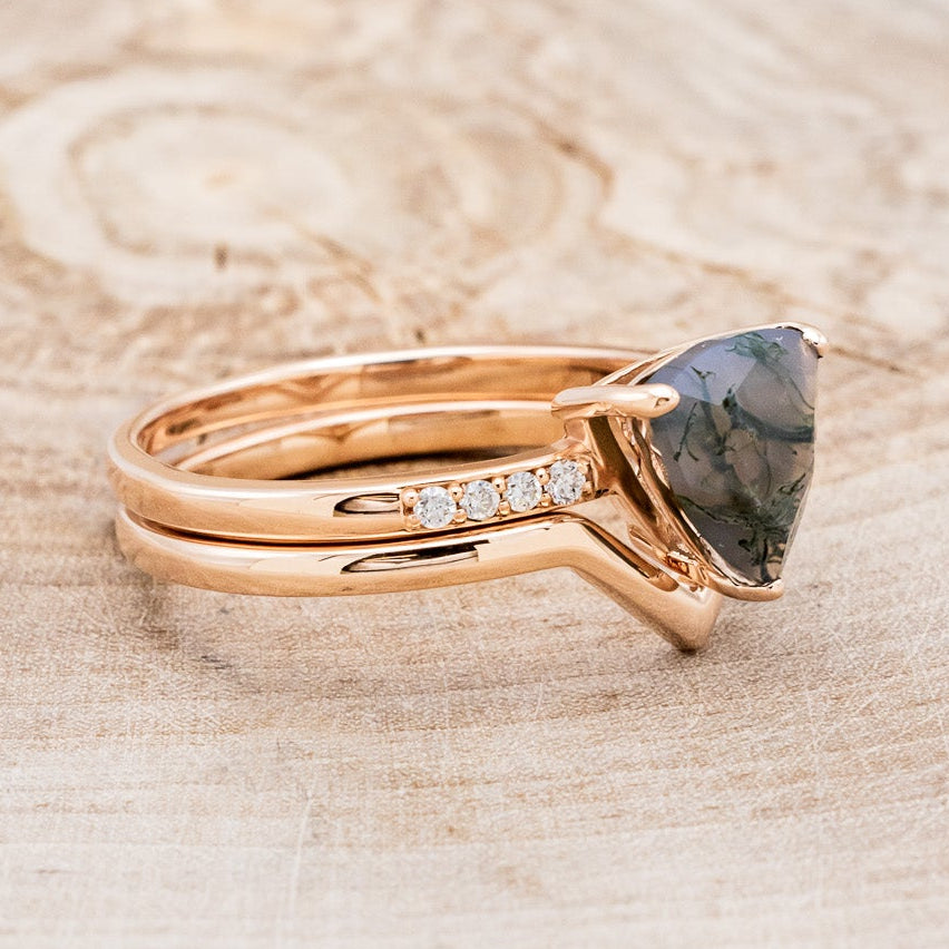 "PIPER" - TRILLION CUT MOSS AGATE ENGAGEMENT RING WITH DIAMOND ACCENTS & TRACER-2