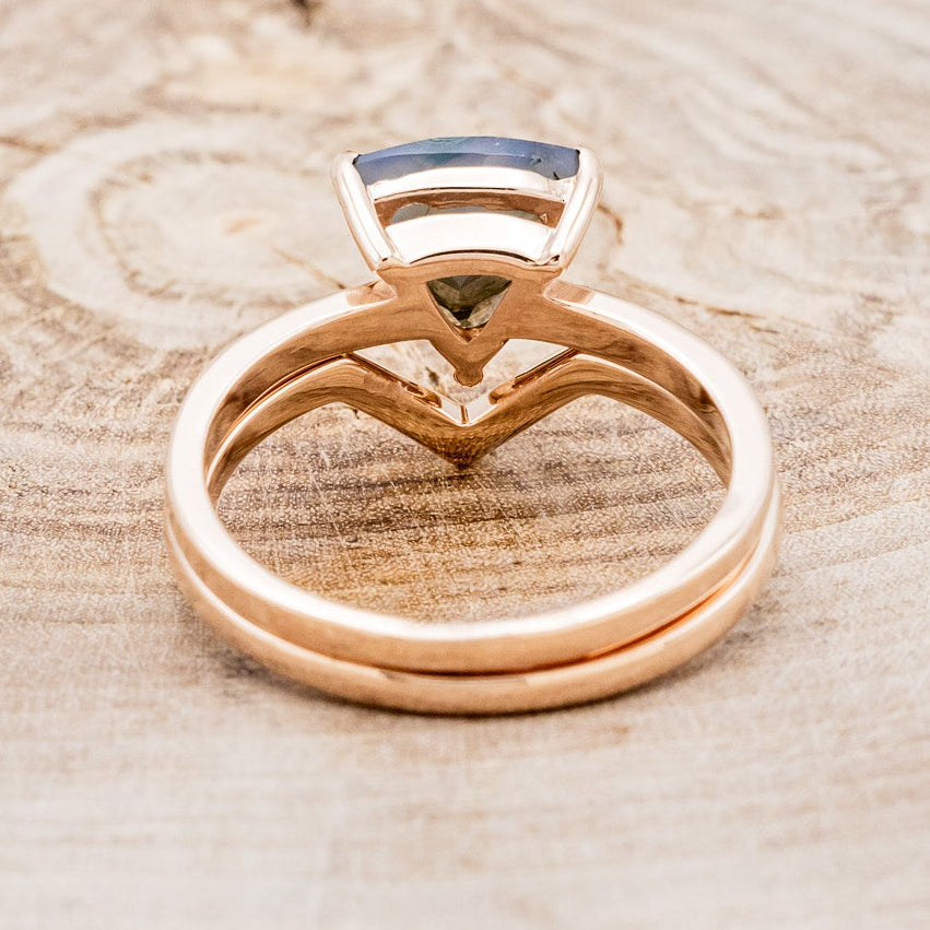 "PIPER" - TRILLION CUT MOSS AGATE ENGAGEMENT RING WITH DIAMOND ACCENTS & TRACER-5