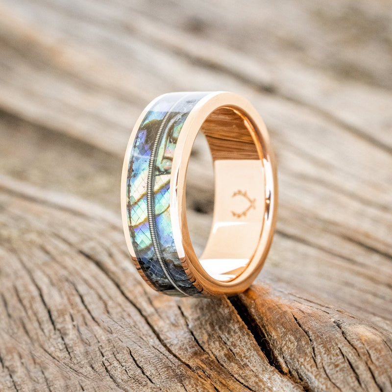 "RAINIER" - PAUA SHELL & GUITAR STRING WEDDING BAND-1