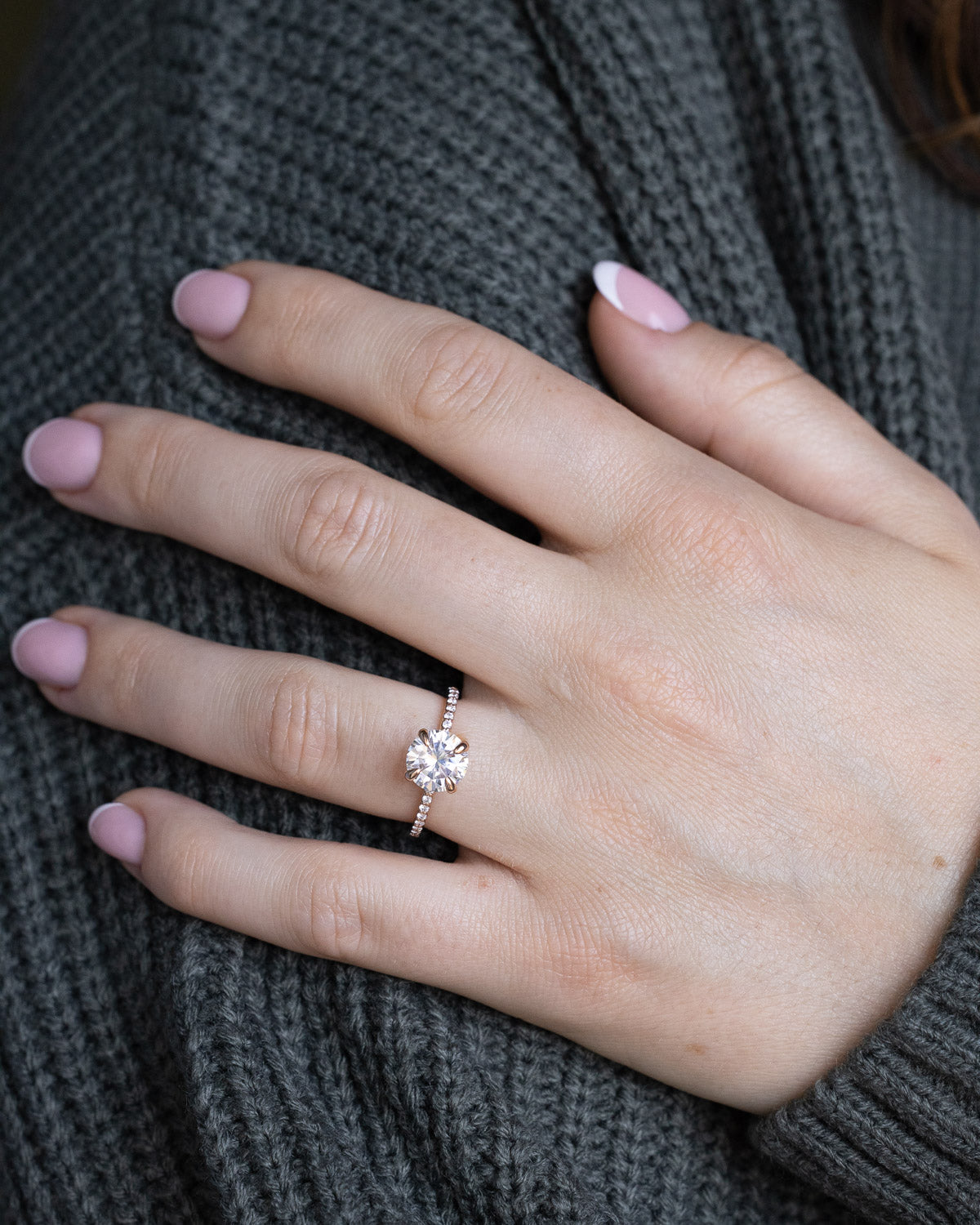 "RAMONA" - 4 PRONG ROUND CUT MOISSANITE ENGAGEMENT RING WITH DIAMOND ACCENTS-Staghead Designs