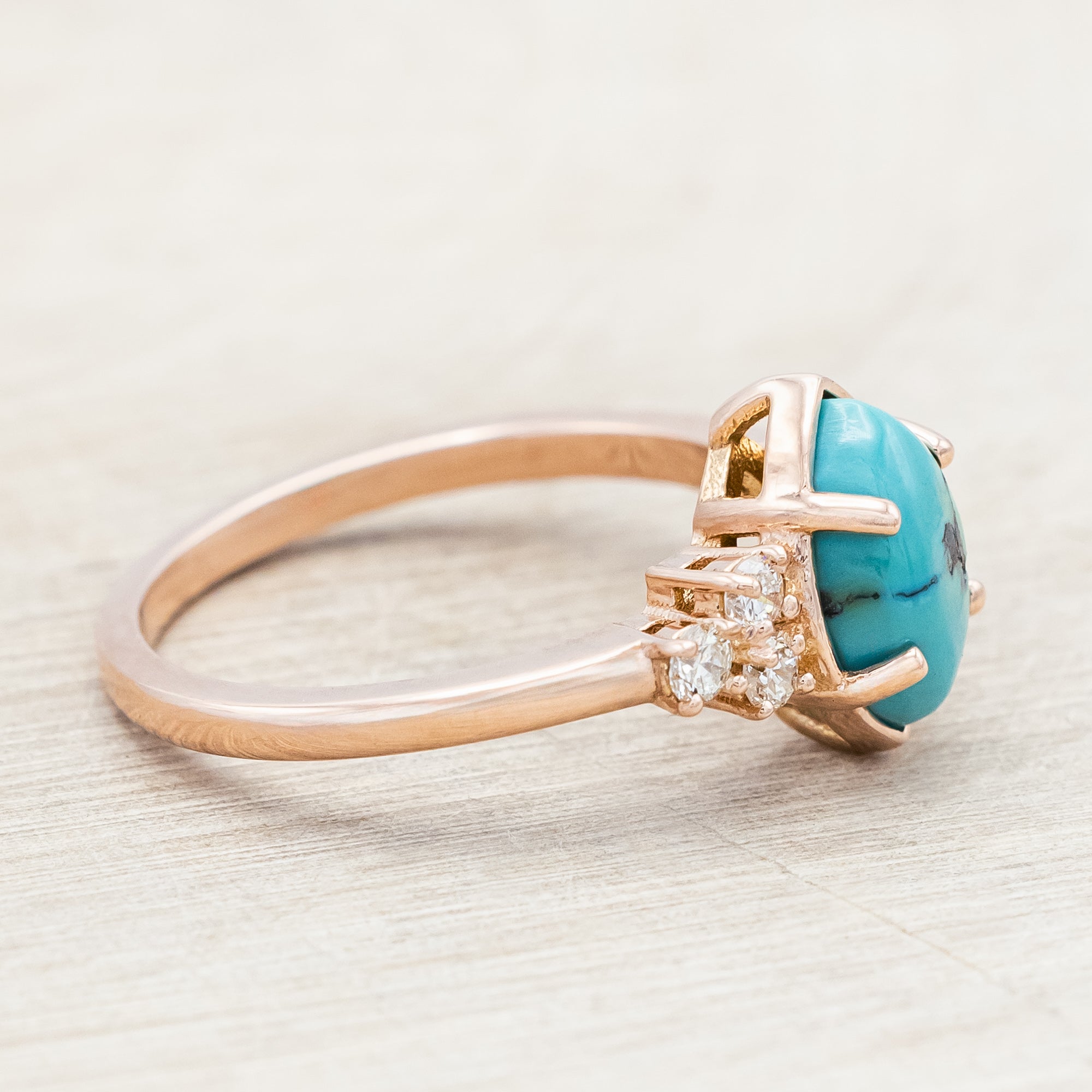 "RAYA" - MARQUISE CABOCHON CUT TURQUOISE ENGAGEMENT RING WITH DIAMOND ACCENTS & RING GUARD-Staghead Designs