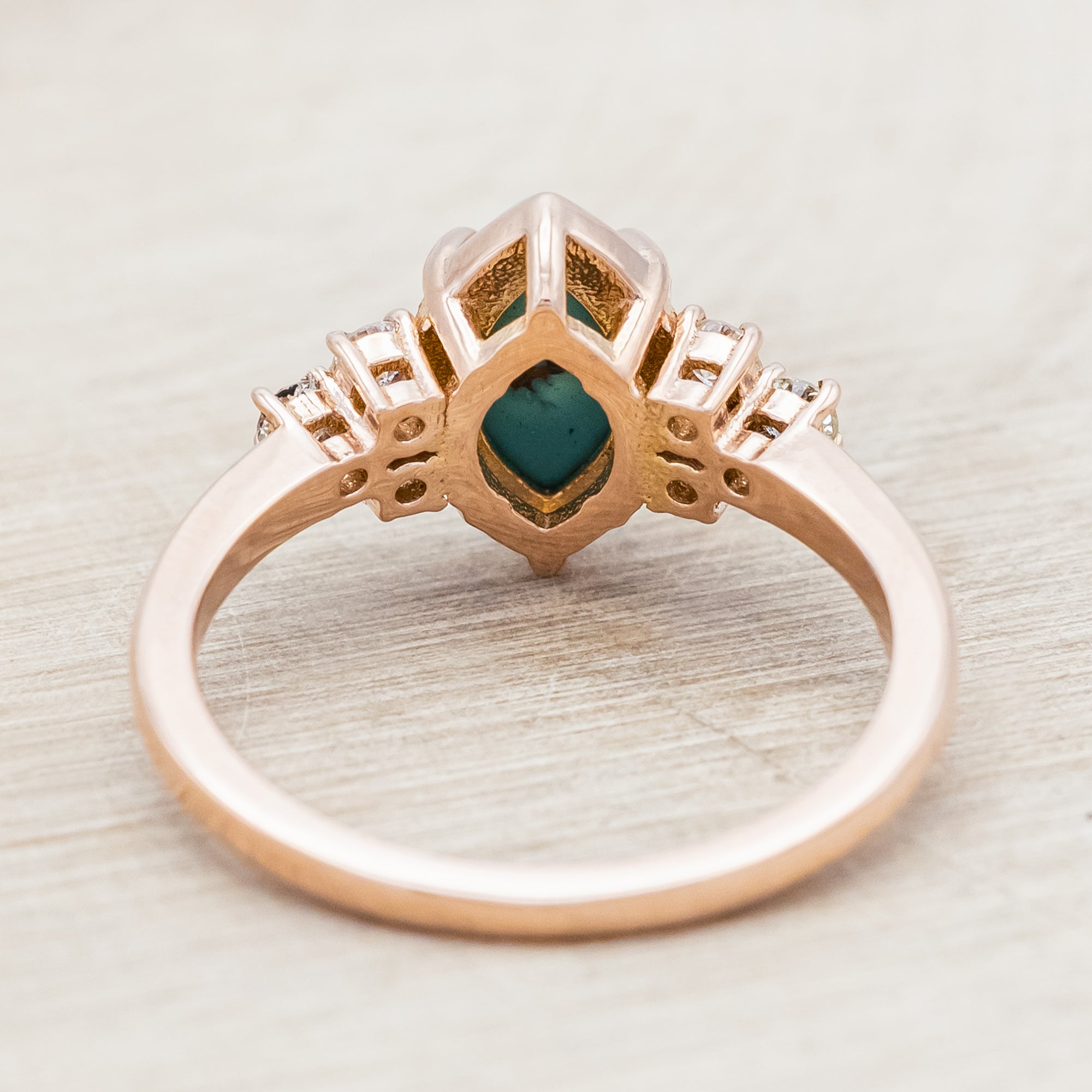 "RAYA" - MARQUISE CABOCHON CUT TURQUOISE ENGAGEMENT RING WITH DIAMOND ACCENTS & RING GUARD-Staghead Designs