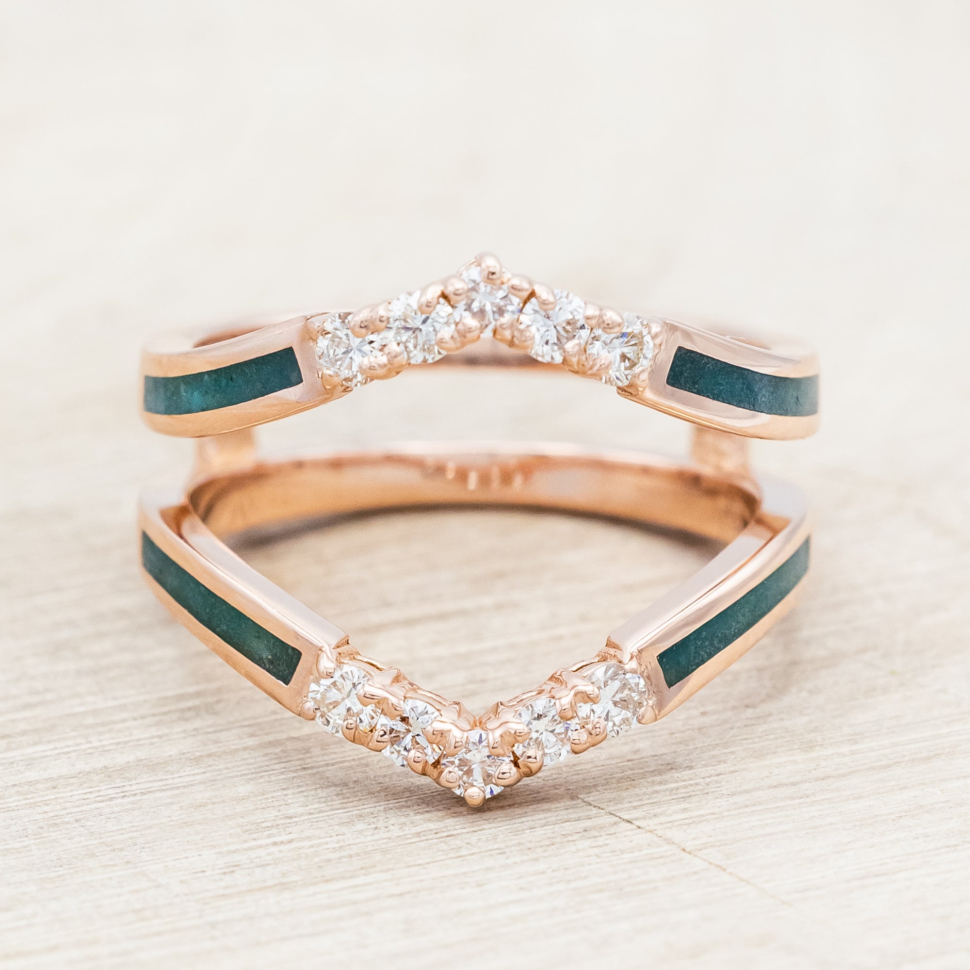 "RAYA" - MARQUISE CABOCHON CUT TURQUOISE ENGAGEMENT RING WITH DIAMOND ACCENTS & CRUSHED CHRYSOCOLLA RING GUARD-Staghead Designs