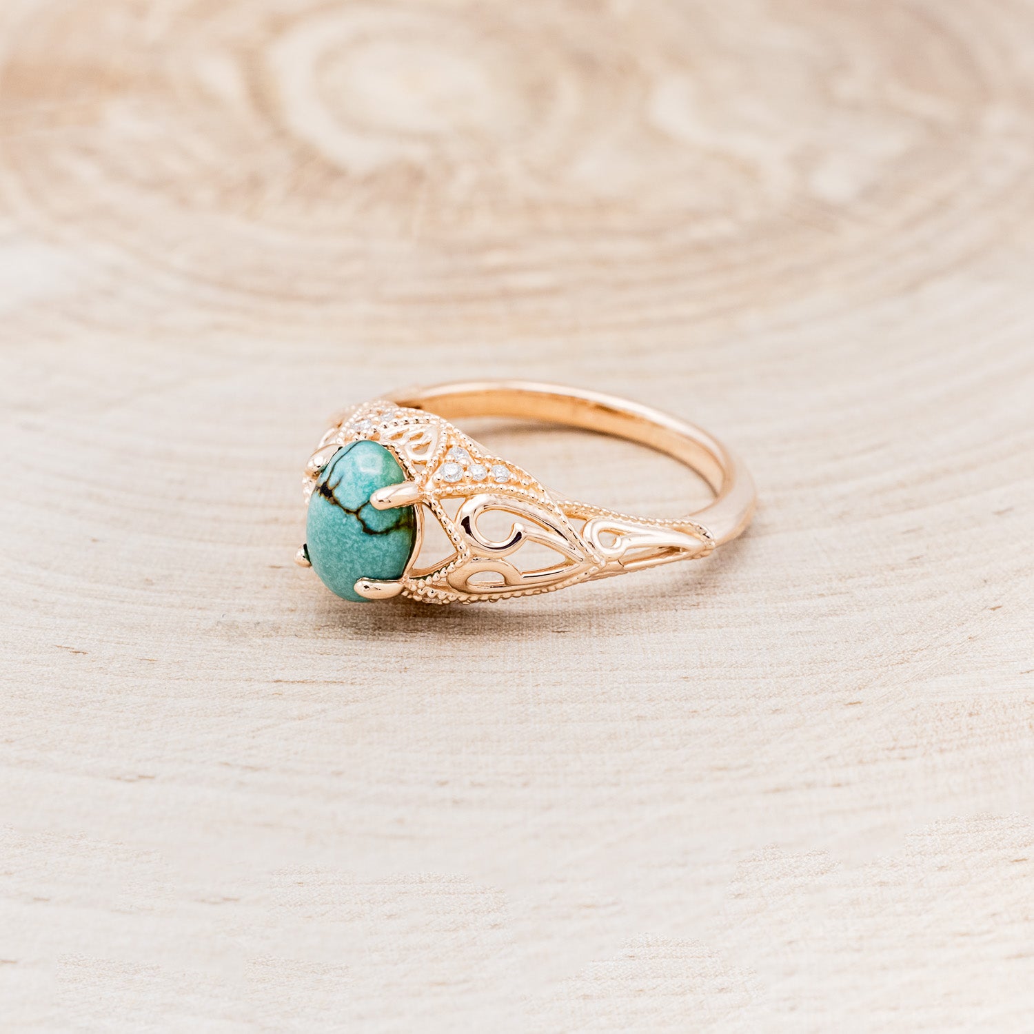 "RELICA" - OVAL TURQUOISE ENGAGEMENT RING WITH DIAMOND ACCENTS-3