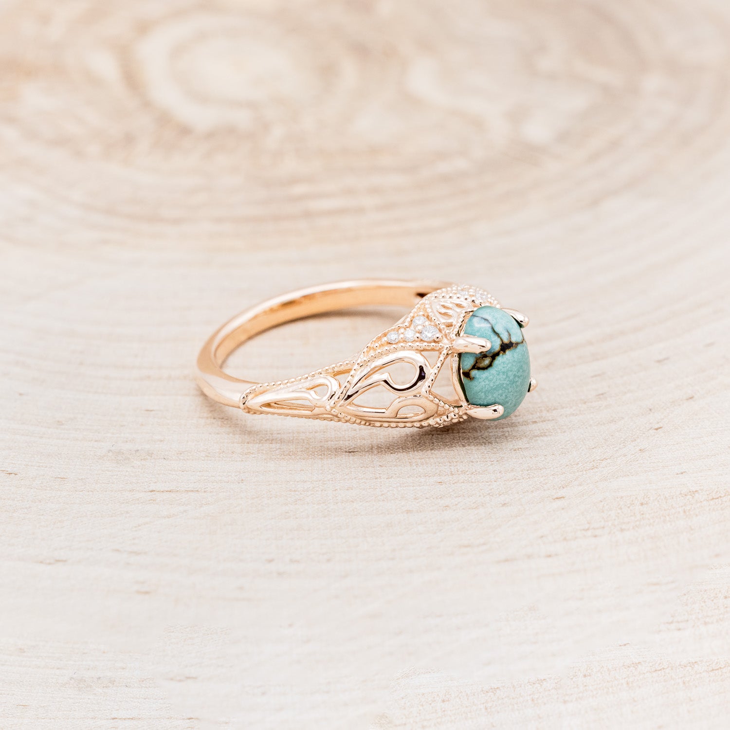 "RELICA" - OVAL TURQUOISE ENGAGEMENT RING WITH DIAMOND ACCENTS-2