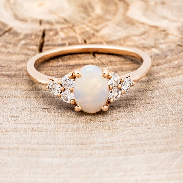 "RHEA" - OVAL WHITE OPAL ENGAGEMENT RING WITH DIAMOND ACCENTS-4
