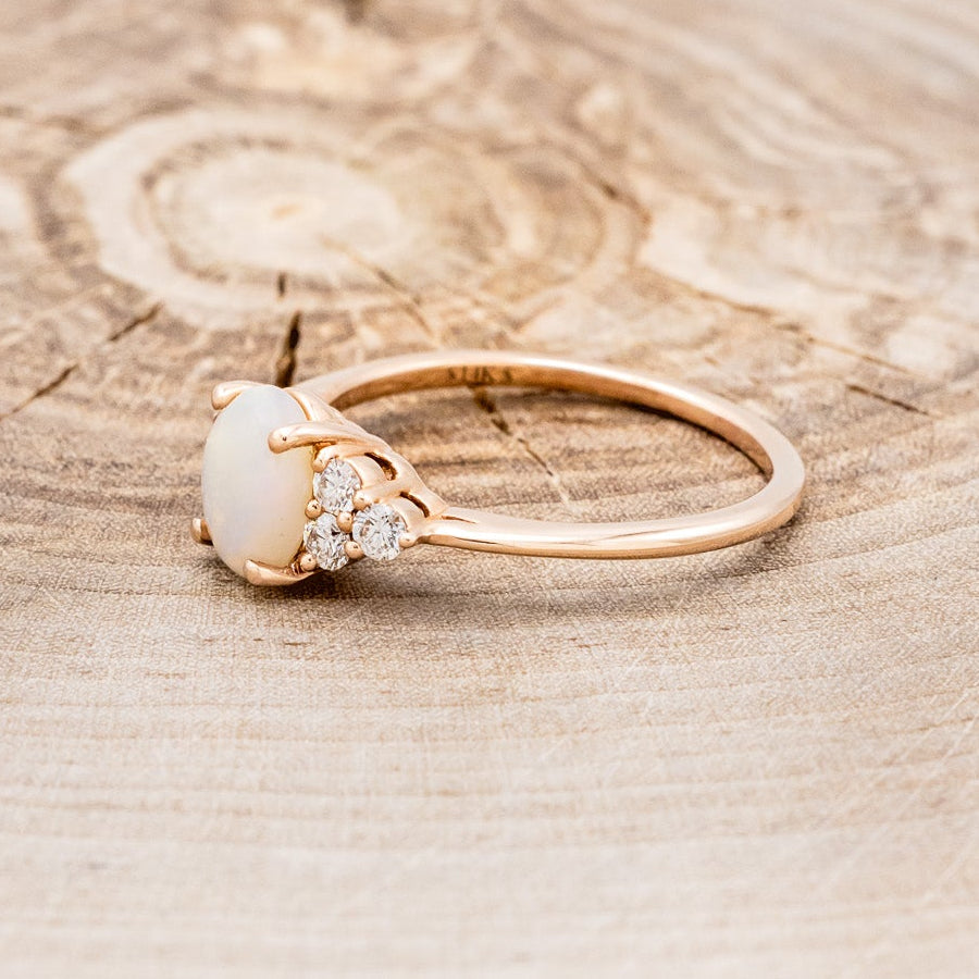 "RHEA" - OVAL WHITE OPAL ENGAGEMENT RING WITH DIAMOND ACCENTS-3