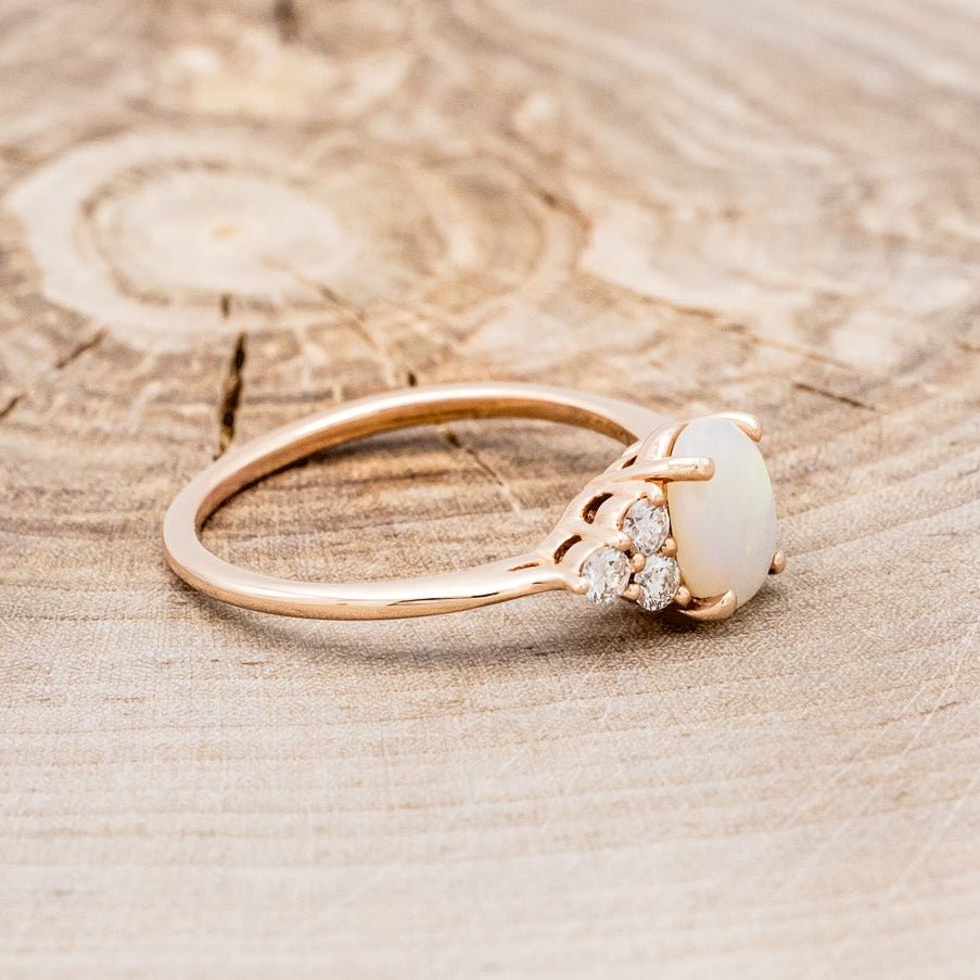 "RHEA" - OVAL WHITE OPAL ENGAGEMENT RING WITH DIAMOND ACCENTS-2