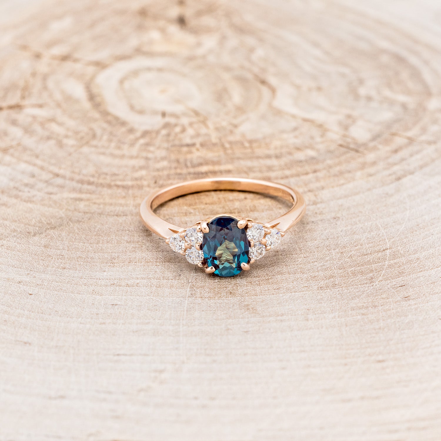 "RHEA" - OVAL LAB-GROWN ALEXANDRITE ENGAGEMENT RING WITH DIAMOND ACCENTS-11