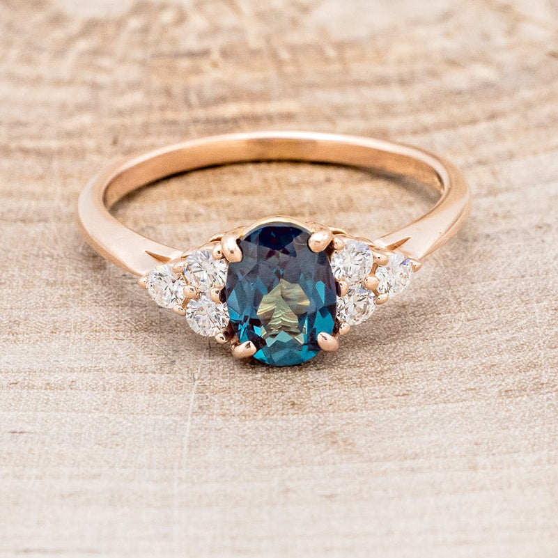 "RHEA" - OVAL LAB-GROWN ALEXANDRITE ENGAGEMENT RING WITH DIAMOND ACCENTS-11