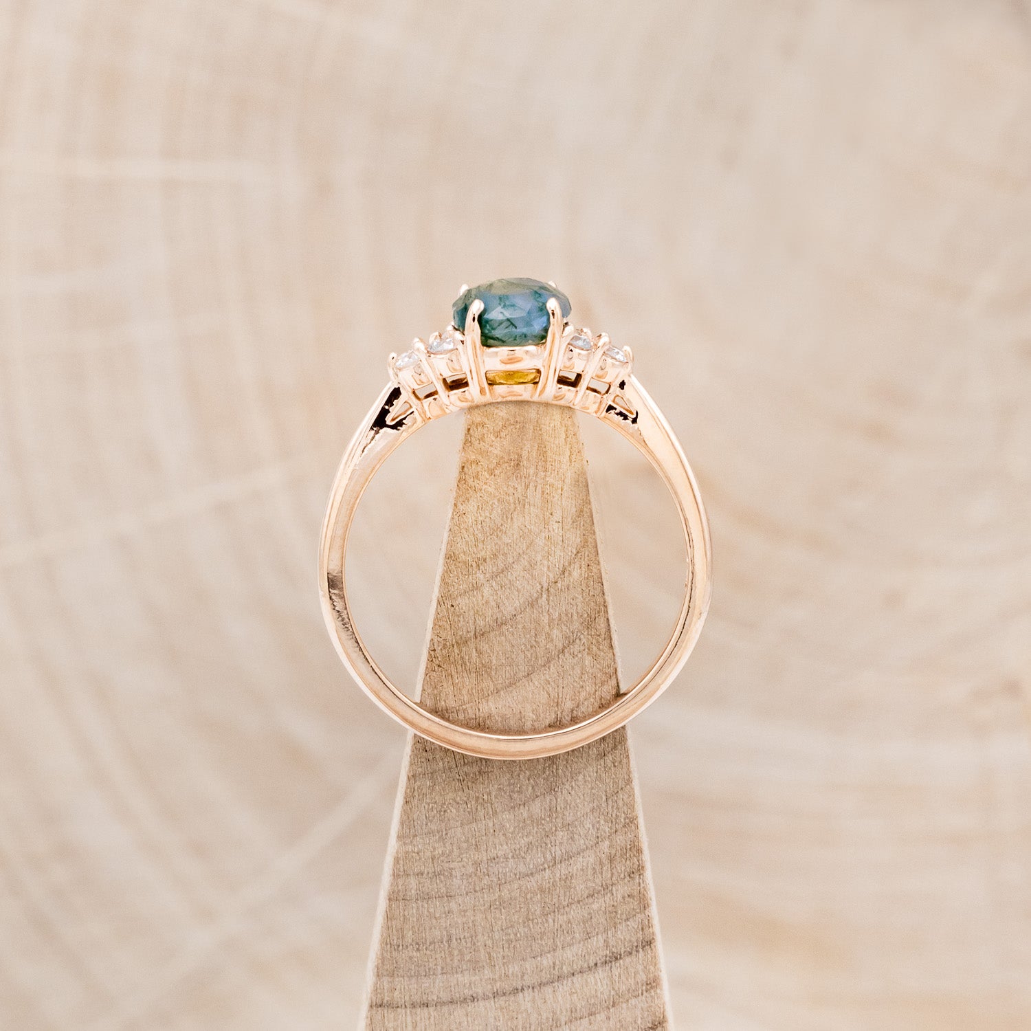 "RHEA" - OVAL MOSS AGATE ENGAGEMENT RING WITH DIAMOND ACCENTS - EXPEDITED-6