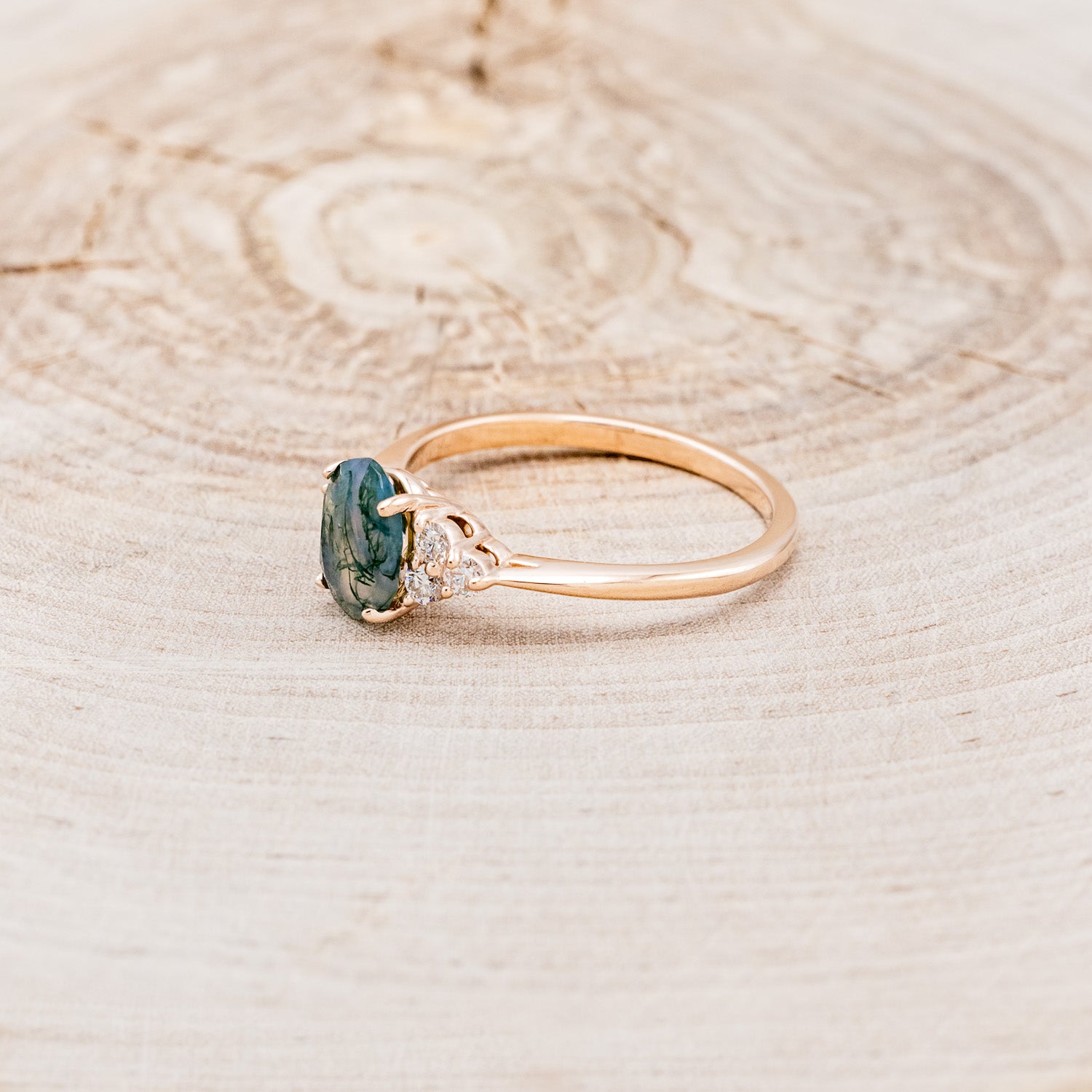"RHEA" - OVAL MOSS AGATE ENGAGEMENT RING WITH DIAMOND ACCENTS - EXPEDITED-3