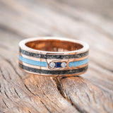 "RIO" - GENUINE BLUE SAPPHIRE, DIAMONDS, TURQUOISE & MOONSTONE WEDDING BAND