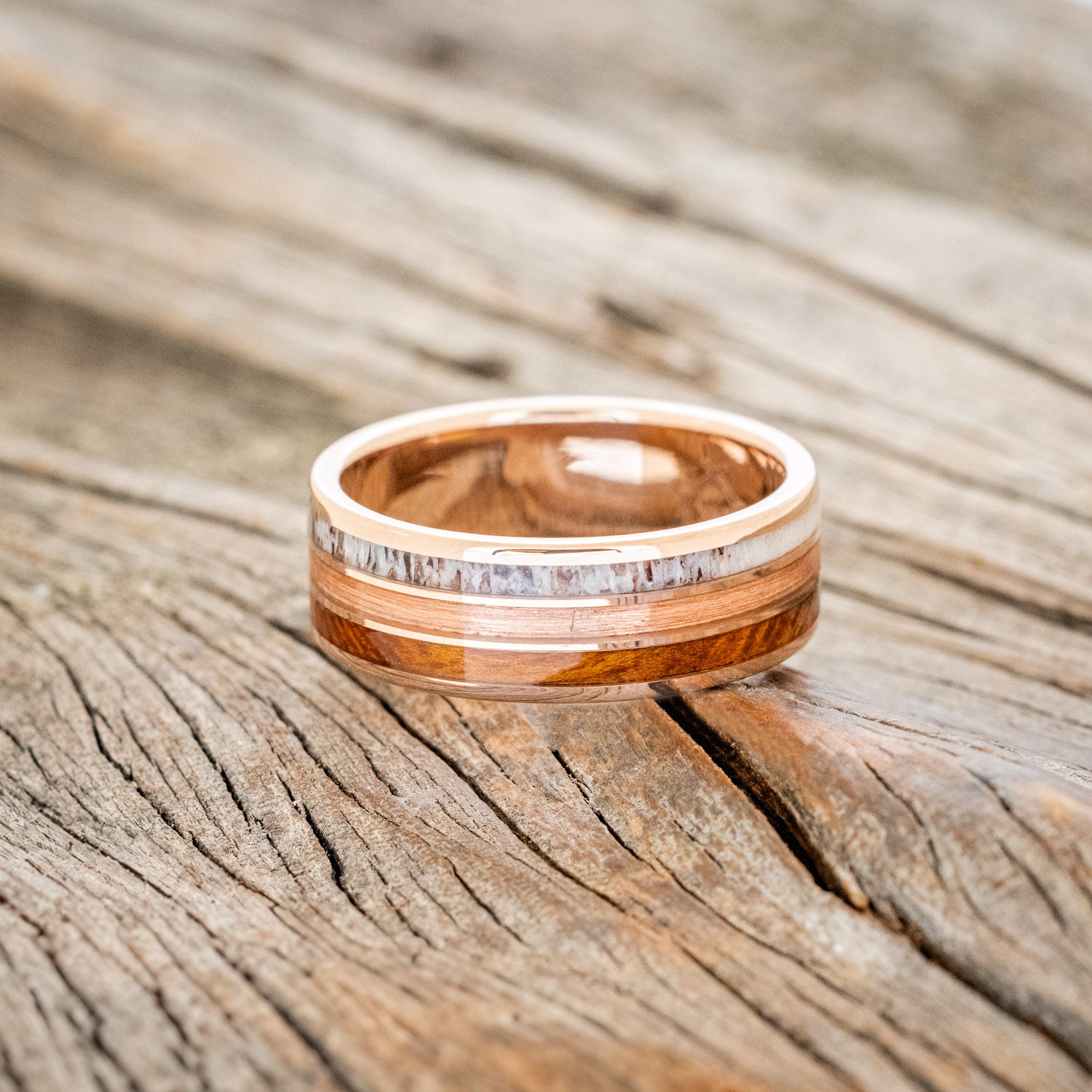 "RIO" - IRONWOOD, RUSTIC COPPER & ANTLER WEDDING BAND-6