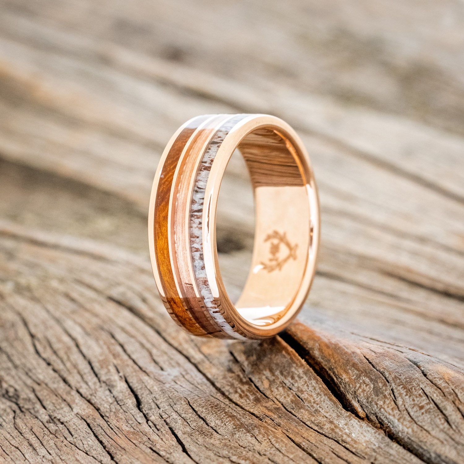 "RIO" - IRONWOOD, RUSTIC COPPER & ANTLER WEDDING BAND-4