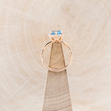 "ROSALIE" - ROUND CUT SKY BLUE TOPAZ ENGAGEMENT RING WITH DIAMOND HALO & ACCENTS