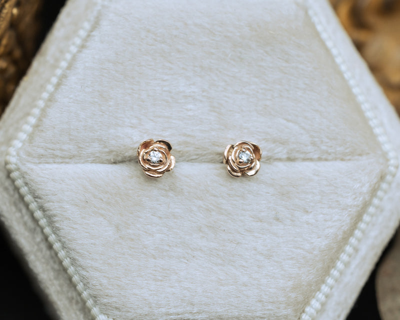 PETITE ROSE EARRINGS ACCENTED WITH NATURAL DIAMONDS