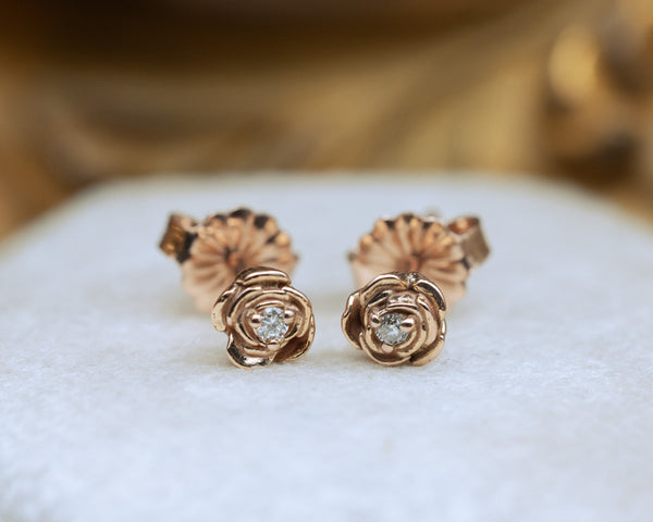 PETITE ROSE EARRINGS ACCENTED WITH NATURAL DIAMONDS