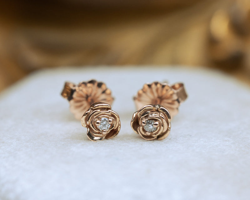 PETITE ROSE EARRINGS ACCENTED WITH NATURAL DIAMONDS