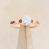 ROUND CUT MOISSANITE ENGAGEMENT RING WITH GENUINE RUBY ACCENTS-1