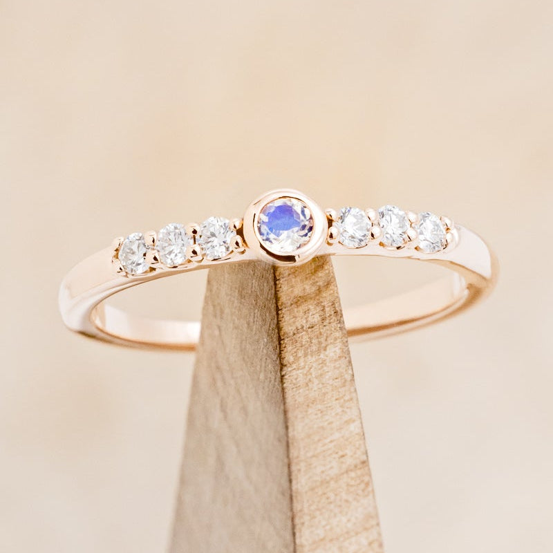 ROUND CUT MOONSTONE STACKING BAND WITH DIAMOND ACCENTS-7