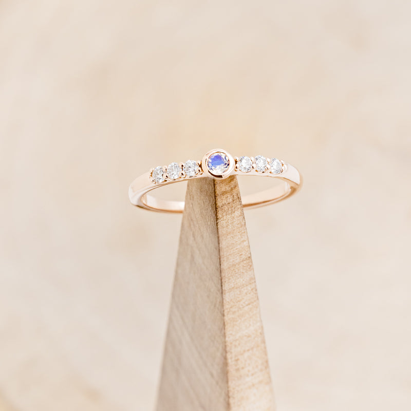 ROUND CUT MOONSTONE STACKING BAND WITH DIAMOND ACCENTS