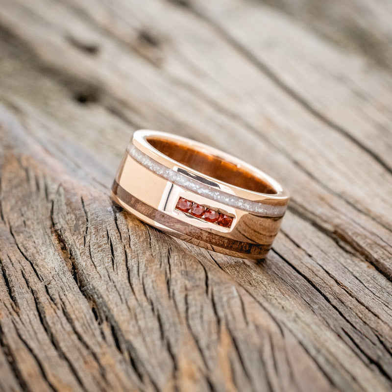 "RYDER" - DIAMOND DUST, REDWOOD & GARNET WEDDING RING