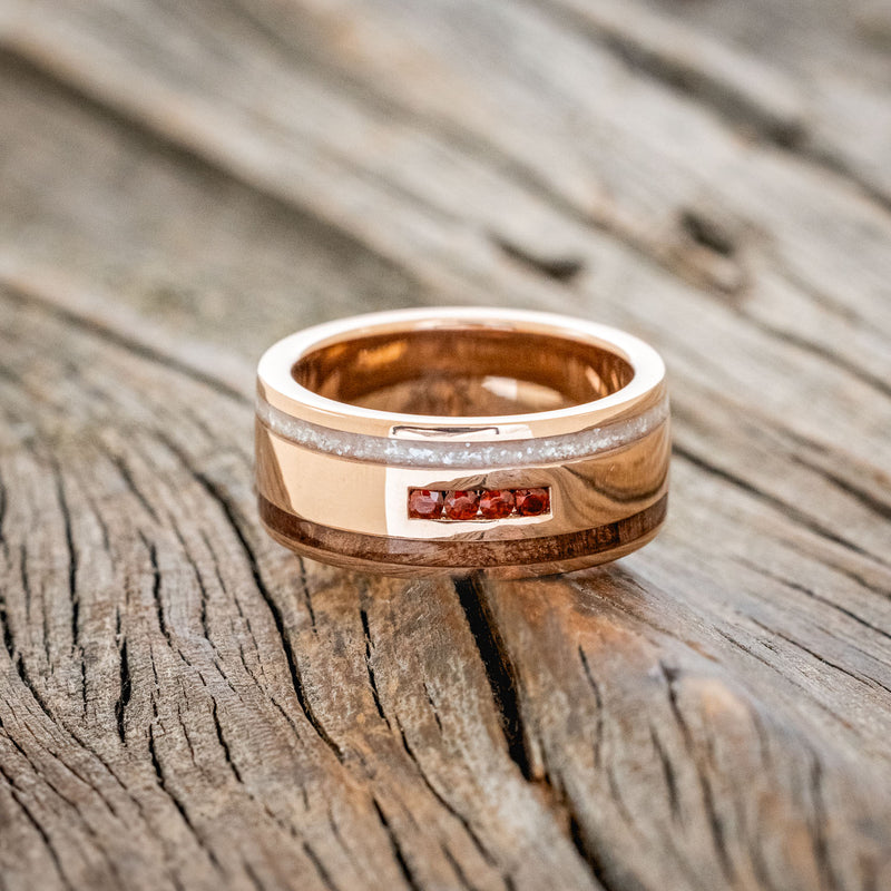 "RYDER" - DIAMOND DUST, REDWOOD & GARNET WEDDING RING-3