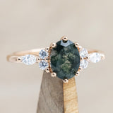 "SAGE" - OVAL MOSS AGATE ENGAGEMENT RING WITH DIAMOND ACCENTS-Staghead Designs