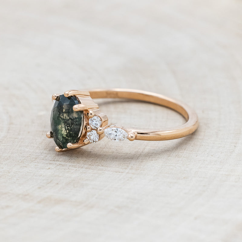 "SAGE" - OVAL MOSS AGATE ENGAGEMENT RING WITH DIAMOND ACCENTS-Staghead Designs