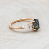 "SAGE" - OVAL MOSS AGATE ENGAGEMENT RING WITH DIAMOND ACCENTS-Staghead Designs