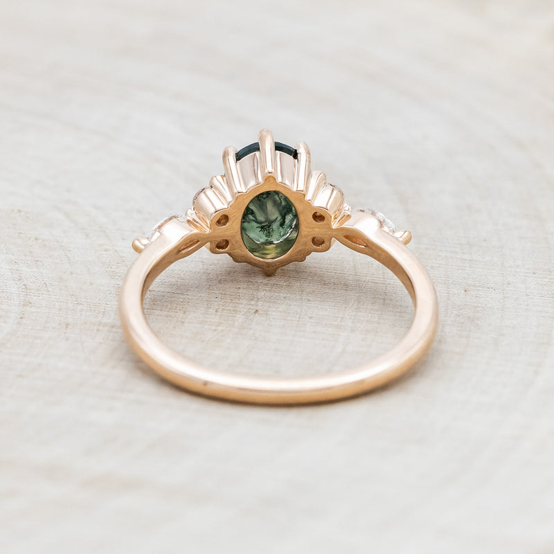 "SAGE" - OVAL MOSS AGATE ENGAGEMENT RING WITH DIAMOND ACCENTS-Staghead Designs