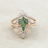 "SAGE" - BRIDAL SUITE - KITE CUT MOSS AGATE ENGAGEMENT RING WITH DIAMOND ACCENTS & TRACERS-Staghead Designs