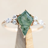 "SAGE" - BRIDAL SUITE - KITE CUT MOSS AGATE ENGAGEMENT RING WITH DIAMOND ACCENTS & TRACERS-Staghead Designs