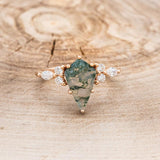 "SAGE" - BRIDAL SUITE - KITE CUT MOSS AGATE ENGAGEMENT RING WITH DIAMOND ACCENTS & TRACERS