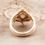 "SAGE" - BRIDAL SUITE - KITE CUT MOSS AGATE ENGAGEMENT RING WITH DIAMOND ACCENTS & TRACERS