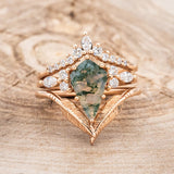 "SAGE" - BRIDAL SUITE - KITE CUT MOSS AGATE ENGAGEMENT RING WITH DIAMOND ACCENTS & TRACERS-4