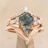 "SAGE" - BRIDAL SUITE - KITE CUT MOSS AGATE ENGAGEMENT RING WITH DIAMOND ACCENTS & TRACERS-1