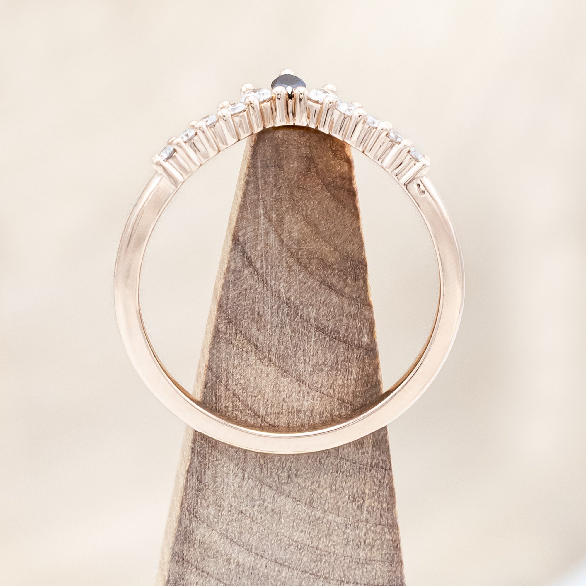 "SAGE" - KITE CUT MOSS AGATE ENGAGEMENT RING WITH BLACK MARQUISE DIAMOND ACCENTS & A DIAMOND TRACER