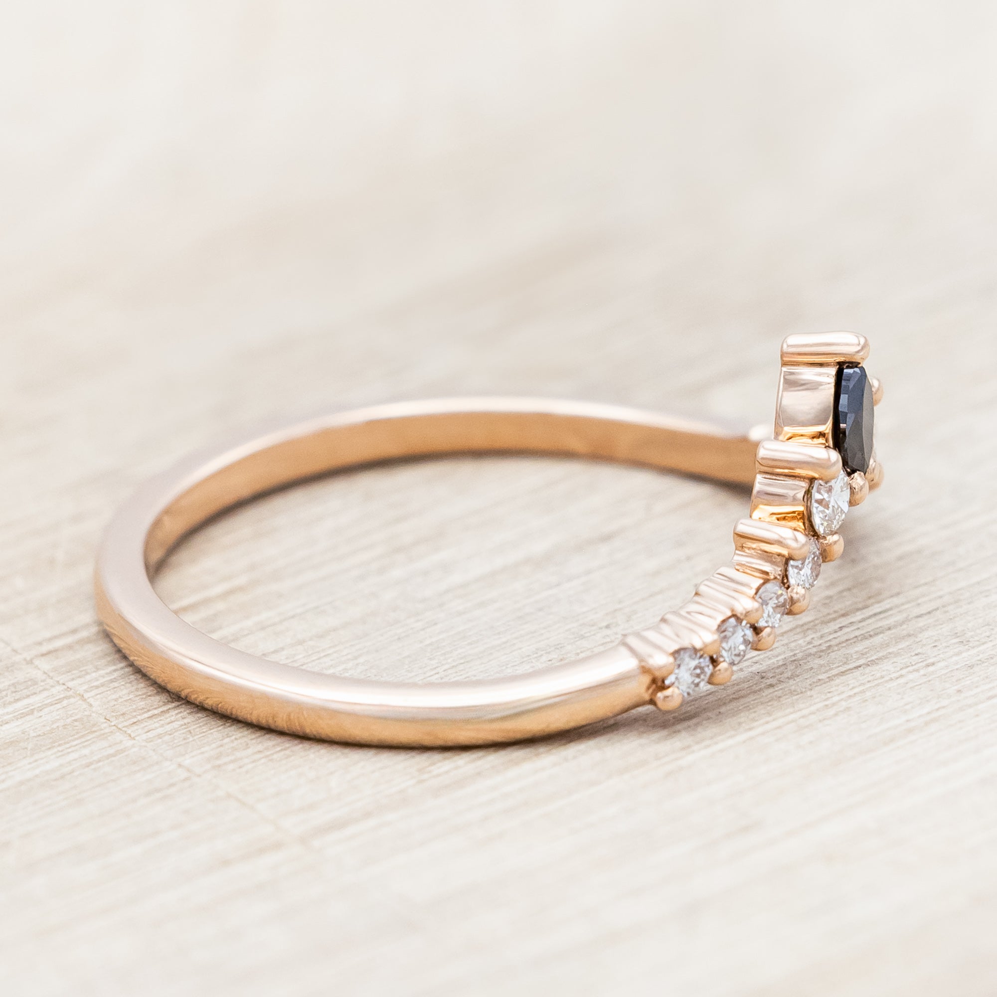 "SAGE" - KITE CUT MOSS AGATE ENGAGEMENT RING WITH BLACK MARQUISE DIAMOND ACCENTS & A DIAMOND TRACER