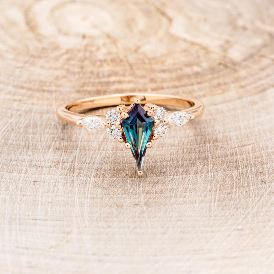 "SAGE" - KITE CUT LAB-GROWN ALEXANDRITE ENGAGEMENT RING WITH DIAMOND ACCENTS-4