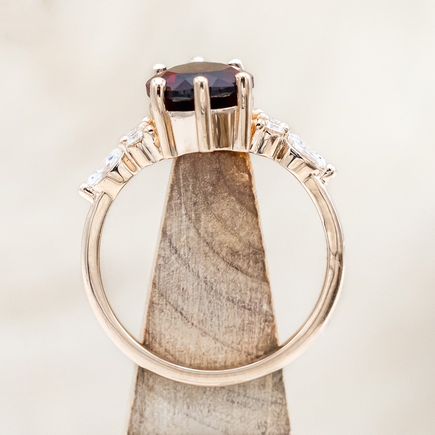 Top view of "Sage" - garnet women's engagement ring with diamond accents