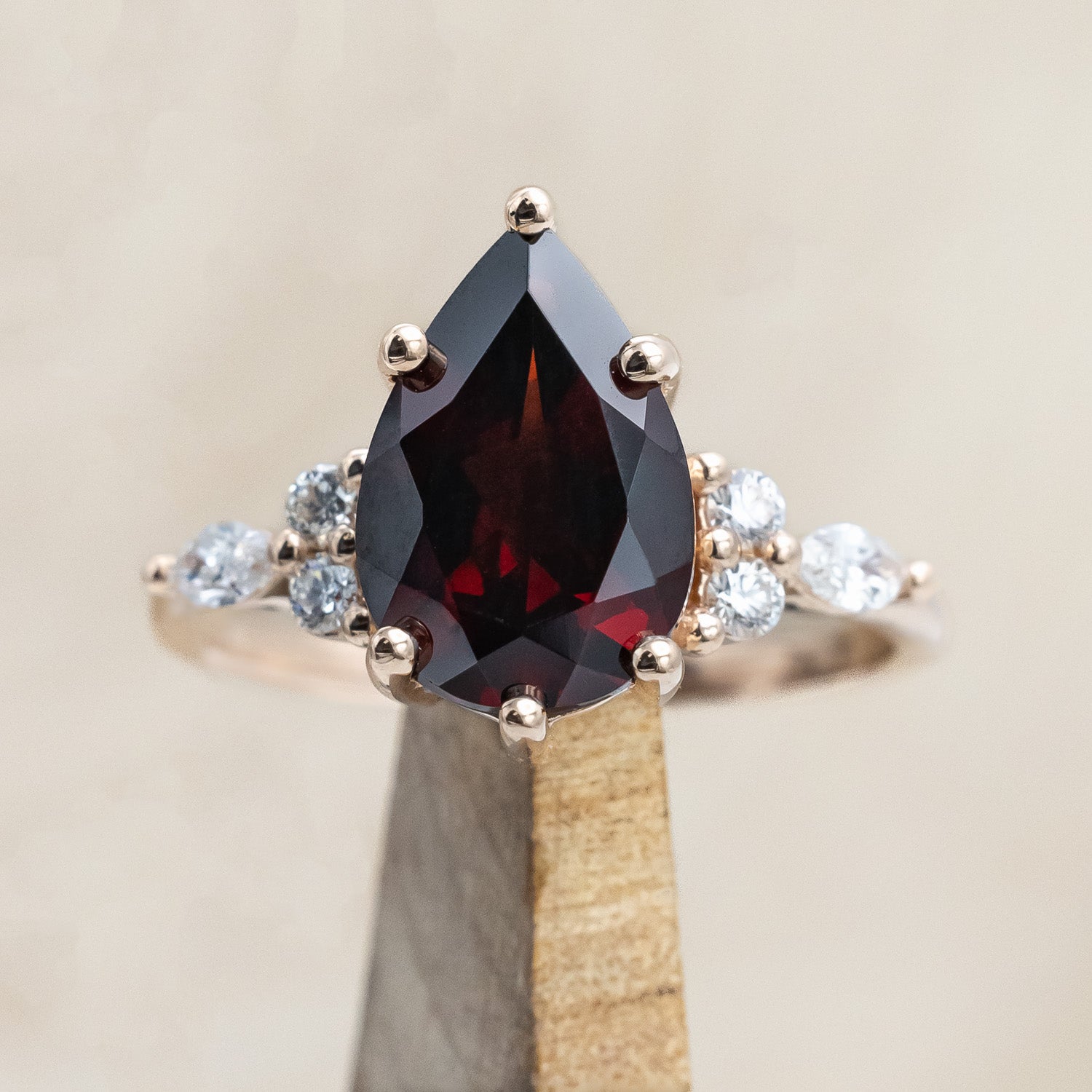 "Sage" - garnet women's engagement ring with diamond accents