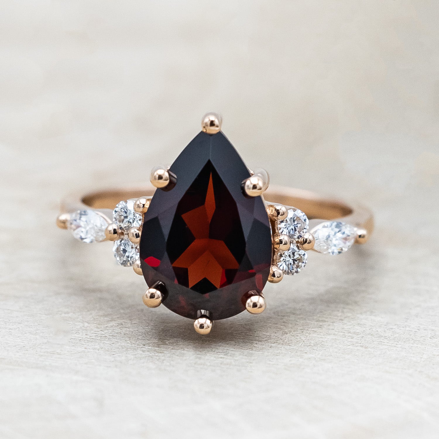 "Sage" - garnet women's engagement ring with diamond accents
