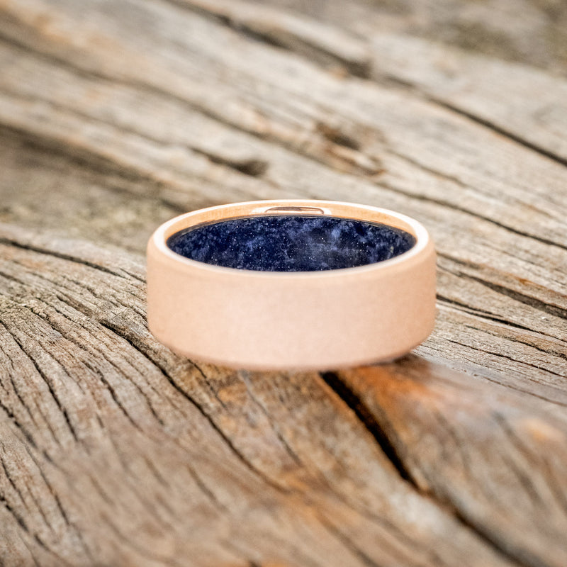 BLUE GOLDSTONE CHANNEL LINED RING WITH SANDBLASTED FINISH-6